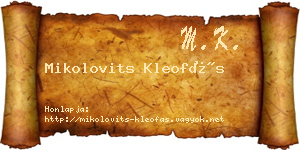 Mikolovits Kleofás névjegykártya